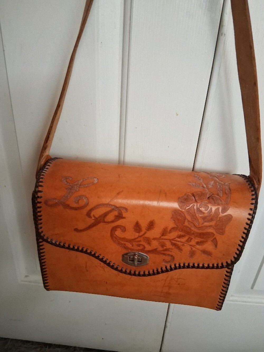 Vintage tooled leather purse - handbag